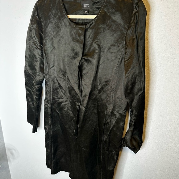 Eileen Fisher Olive Green Silk Linen Long Sleeves Duster dark green medium - Picture 4 of 12